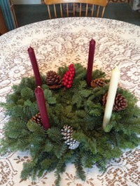 A finished Advent wreath made from farm-fresh evergreen