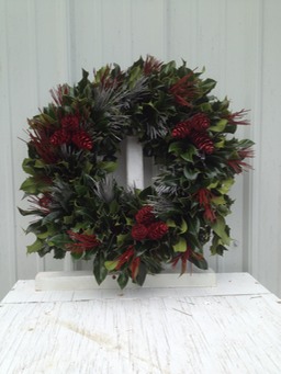 Original photograph of a handmade English holly wreath